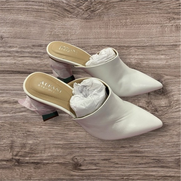 ALFANI Junnee White Leather Mules | Size 9 | Sculptural Heel | NWT - Picture 5 of 7